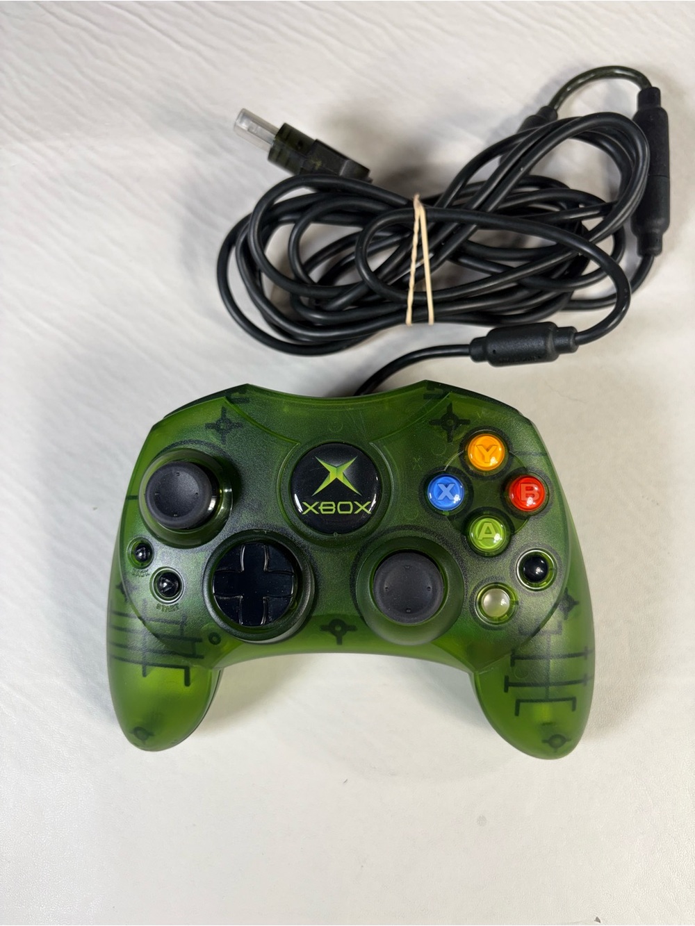 Original Xbox OEM S Type Clear Halo Green Controller w/ Breakaway Cable - TESTED